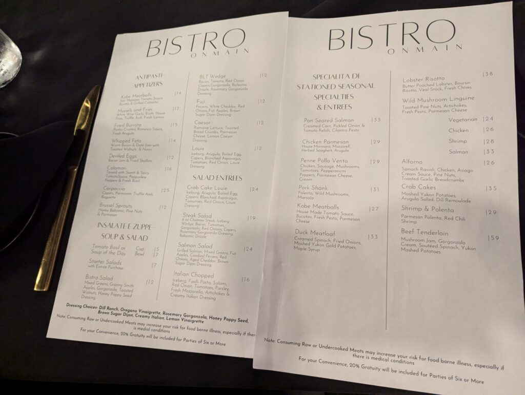 The Bistro Menu 1